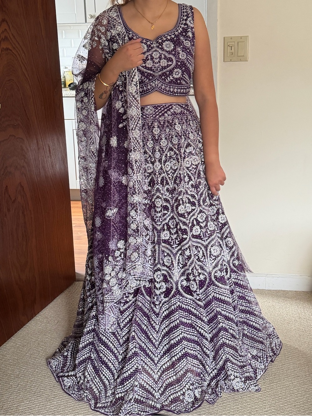 Purple A-Line Embellished Lehenga Skirt